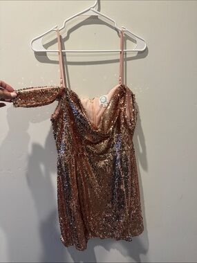 Blue Rain Rose Gold Sequin Mini Dress